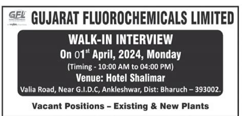 GFL Gujarat fluorochemicals Limited Job vacancy for Production Field ...