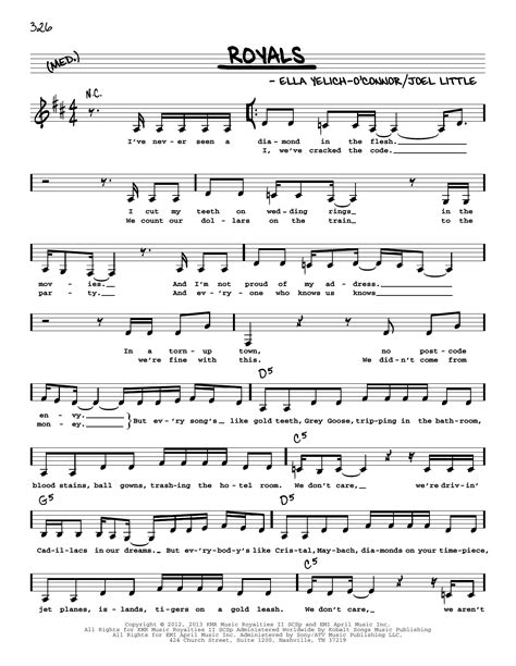 Royals by Lorde Sheet Music for Real Book – Melody, Lyrics & Chords at ...