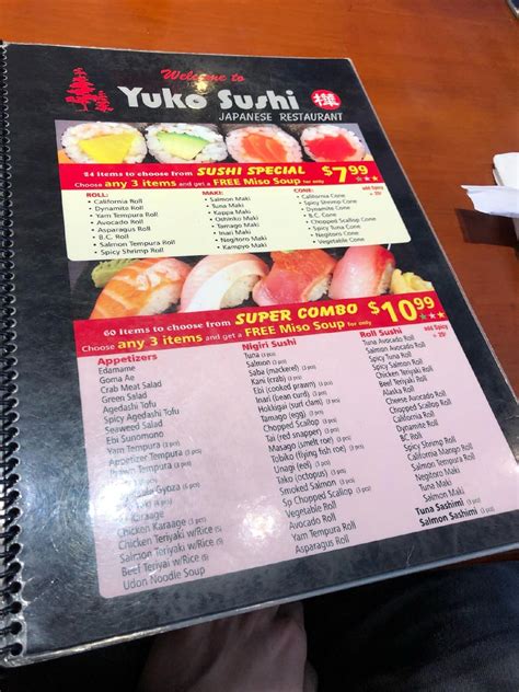 Menu at Yuko Maki restaurant, North Vancouver, Lonsdale Ave