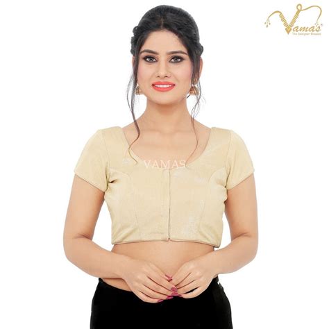 Vamas Women's Shimmer Padded Front Open Short Sleeves Saree Blouse ( X ...