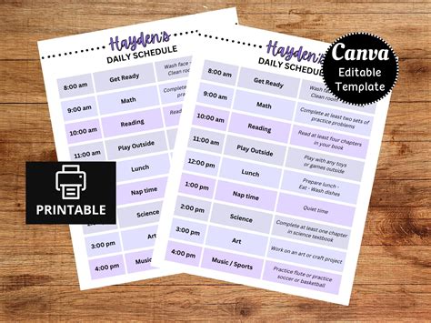 Kids Daily Schedule, Homeschool Schedule, Daily Routine, Class Schedule, Class Planner, Purple ...