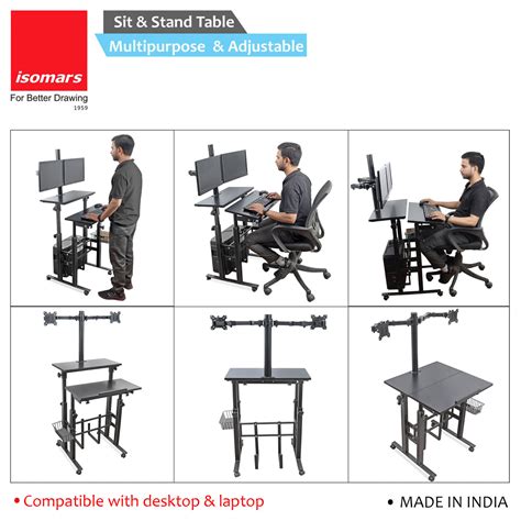 Isomars Desktop Table with dual Monitor Mount - Adjustable Height & An