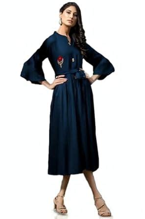 Buy Vishtish Womens/Girls Wear Rayon Solid Pattern Printed Long Kurtas ...