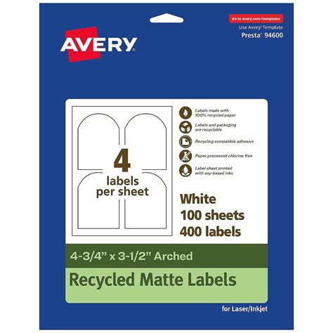 Avery EcoFriendly Arched Labels, 4-3/4" x 3-1/2", 400ct | Oriental Trading