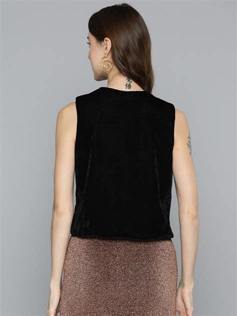 Black Floral Embellished Sleeveless Short Jacket for Women | Chic Pick ...