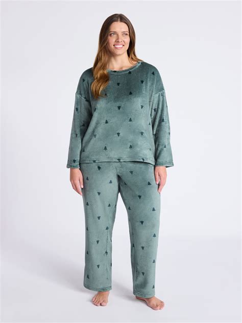 Joyspun Women's Folded Giftable Plush Long Sleeve Top and Pants Pajamas ...