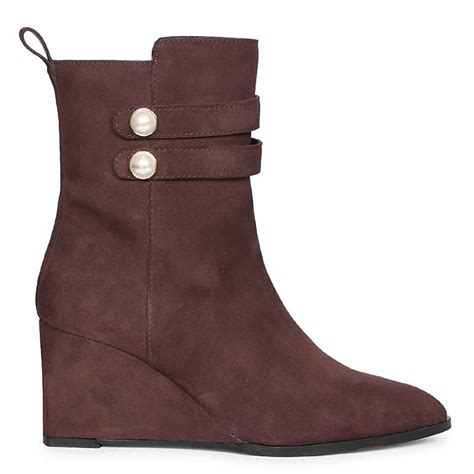 Saint Rosabel Pearl Bordo Suede Leather Wedge Ankle Boots – SaintG India
