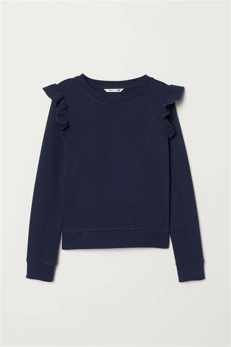 Flounced-trim sweatshirt - Dark blue - Kids | H&M IN