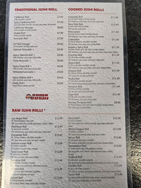 Menu at Sumo Sushi restaurant, Delta