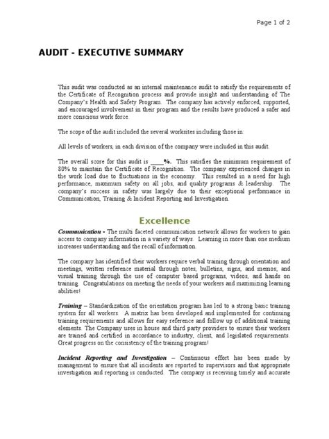 Image result for Communication Audit Executive Summary Example