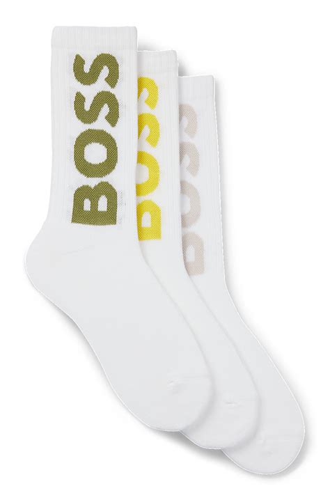 BOSS - Three-pack of short socks with large logos - White