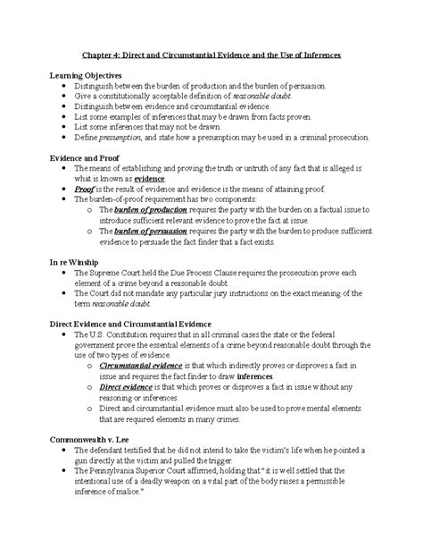 Chapter 4 Notes - Chapter 4: Direct and Circumstantial Evidence and the ...