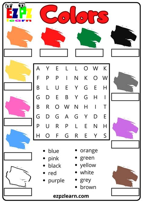 Colors Vocabulary Word Search and Word Match For Kids | English worksheets for kids, English ...