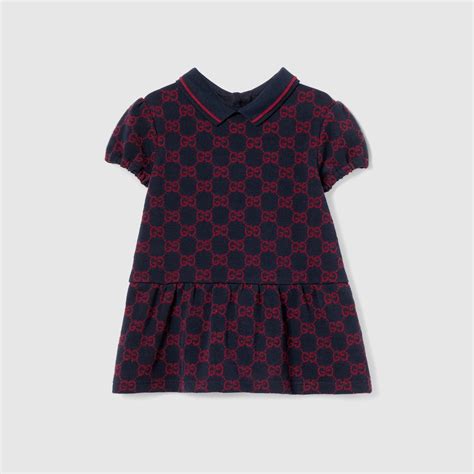Baby GG cotton piquet dress in blue and red | GUCCI® AU