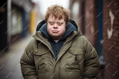 Premium Photo | Young man with down syndrome walking in the street AI ...