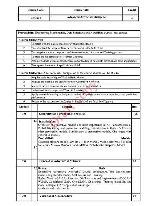 CSC801 Advanced Artificial Intelligence Course Syllabus and Objectives ...
