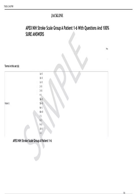 APEX NIH Stroke Scale Group A Patient 1-6 With Questions And 100% SURE ...