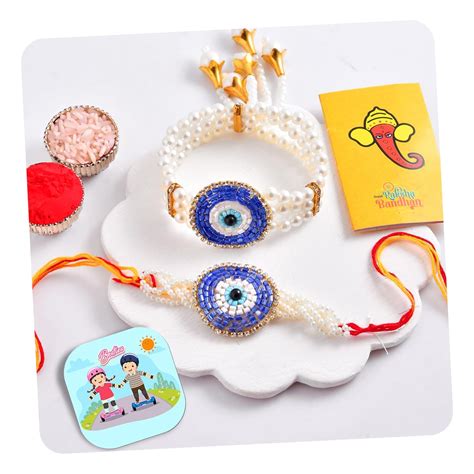 CraftVatika Designer Rakhi Set for Brother and Bhabhi, Premium Evil Eye ...