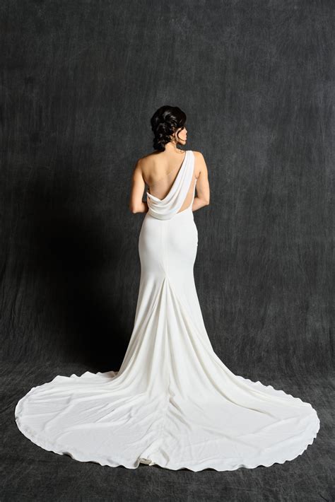 Cowl Back Wedding dress with train. Malia Dress | Grace + Ivory Wedding Dresses
