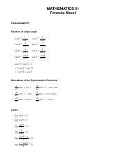 Image result for Math 31 Formula Sheet