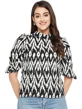 Style Blush White & Black Geometric Print top (S) : Amazon.in: Clothing ...