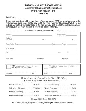 Fillable Online SES Information Request Form - Columbia County Schools ...