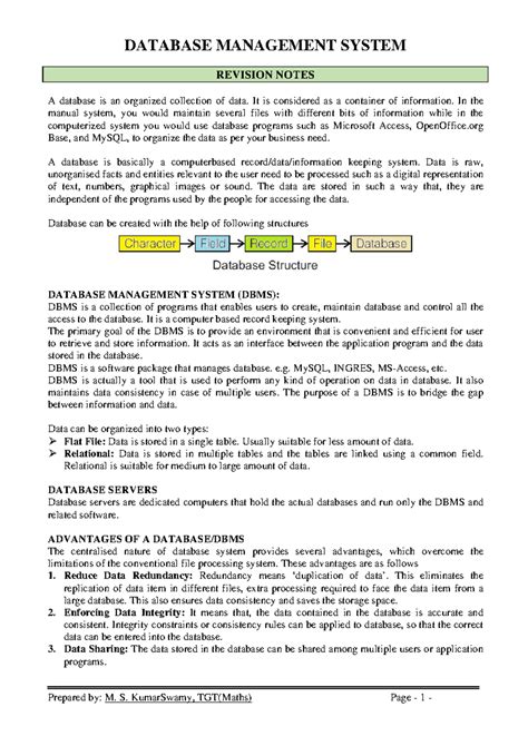 Database Management System (DBMS) Revision Notes - 03 - Studocu