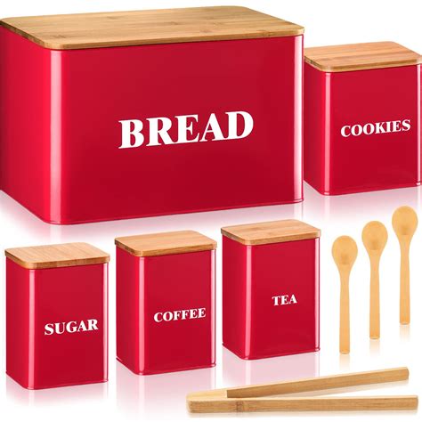 Buy Metal Bread Box Bin Storage Canister Tins, 4 Food Storage Container ...