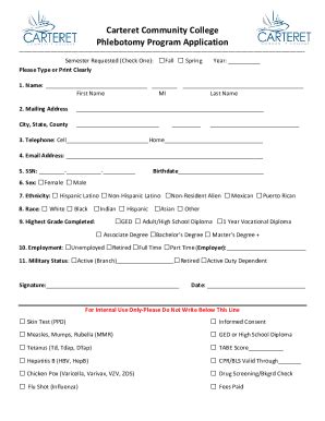 Fillable Online CCED - Phlebotomy Technician Form - Carteret Community ...