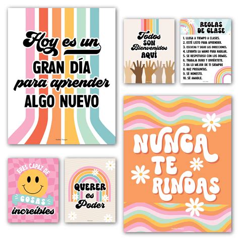 Amazon.com: 6 Retro Spanish Classroom Posters Middle School - Spanish ...