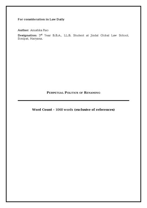 Politics and Naming - For consideration in Law Daily Author: Anushka ...