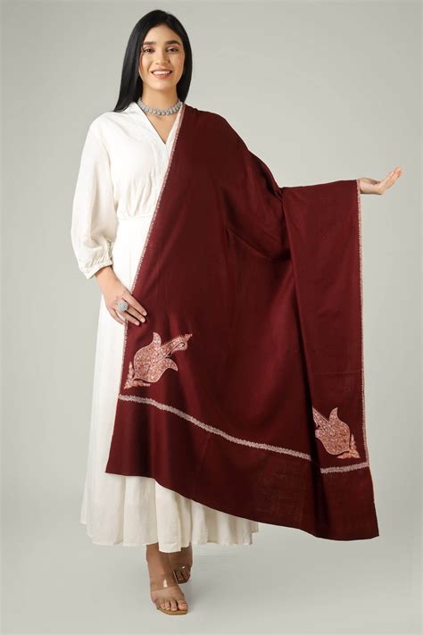 Pashmina Safa Maroon Sozni Paisley Shawl – Kepra