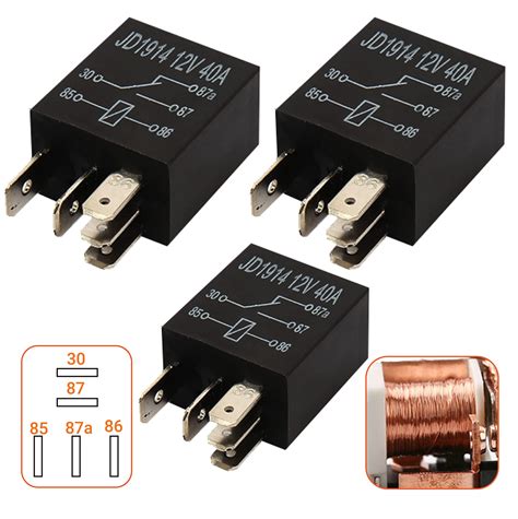 Buy 3 Packs 5 Pin Relay 12V 40A Multi-Purpose Automotive Relay Black ...