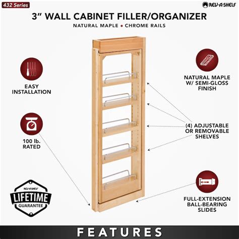 Rev-A-Shelf Pullout Wall Filler Cabinet Wooden Organizer, 33" Hgt, 432 ...