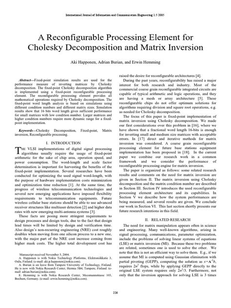 Cholesky Decomposition Algorithm Using Matrix Inversion For DSP | PDF