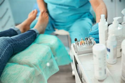 Close up portrait of medical pedicure modern tools for electronic machine standing on the table ...