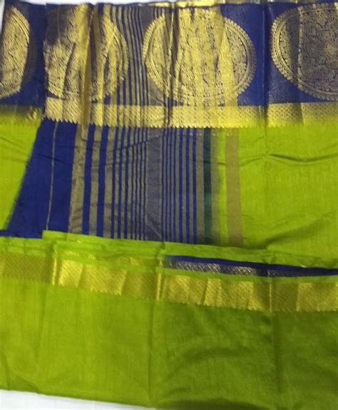 33095 Semi Raw Silk big border Navy Blue with Pista Green colour body ...