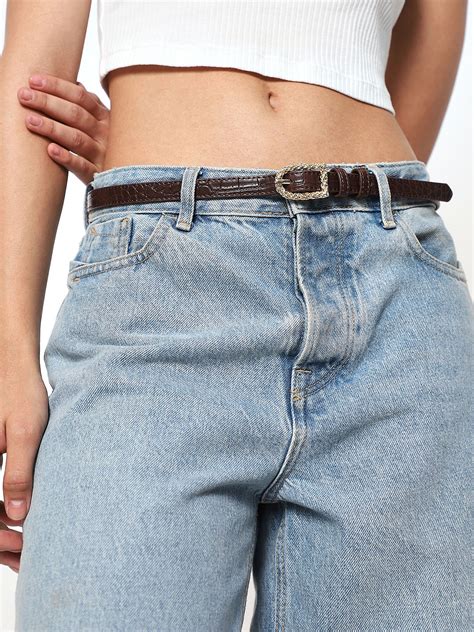 Dark Brown Narrow Textured Belt