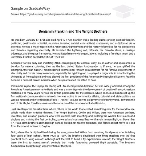⇉Benjamin Franklin and The Wright Brothers Essay Example | GraduateWay