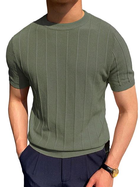 COZYEASE Men's Textured Ribbed Knit Short Sleeve Round Neck Tee Shirts ...