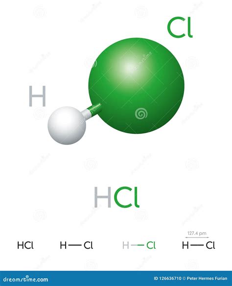 HCl Hydrogen Chloride Molecule Model and Chemical Formula Stock Vector ...