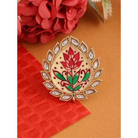 Buy Zaveri Pearls Multicolor Meenakari Lotus Design Kundan Finger Ring ...
