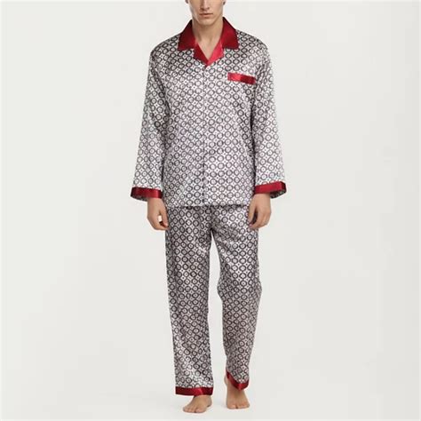 Men's 2-Piece Set Satin Pajamas with Geometric Print Contrast Collar ...