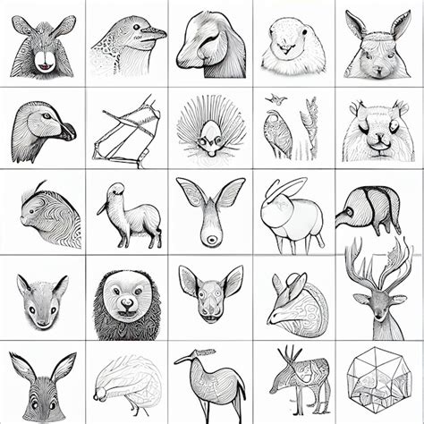 Premium AI Image | A close up of a drawing of animals and birds on a ...