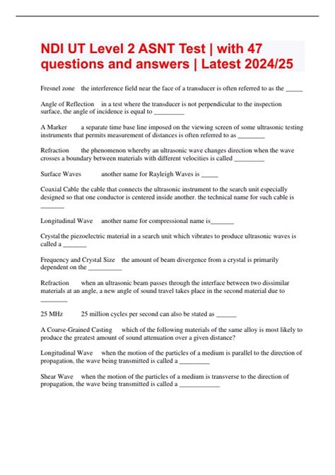 NDI UT Level 2 ASNT Test | with 47 questions and answers | Latest 2024/25 - NDI UT Level 2 ASNT ...