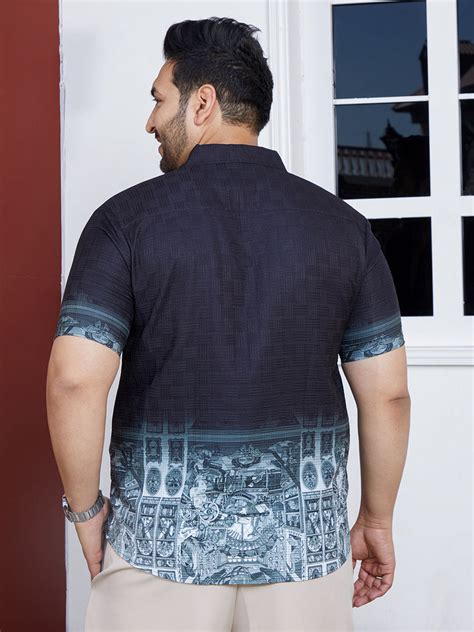 Instafab Plus Men's Prussian Blue Folk Ombre-Tactile Shirt