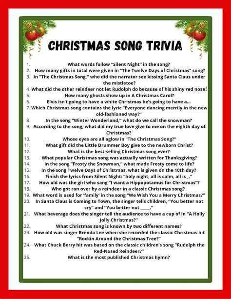 Christmas Song Trivia Printable Game - Etsy | Christmas song trivia ...