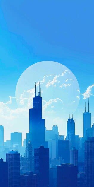 A cityscape with a blue moon and a cityscape in the background ...