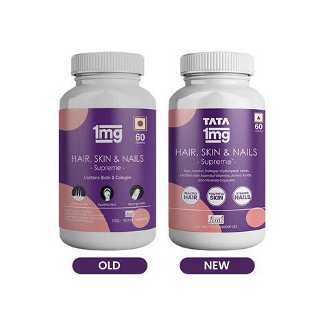 Combo Pack of Tata 1mg Hair, Skin & Nails Supreme Biotin Capsule (60 ...