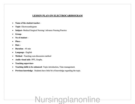 LESSO PLAN- ELECTROCARDIOGRAM – Nursing Plan Online